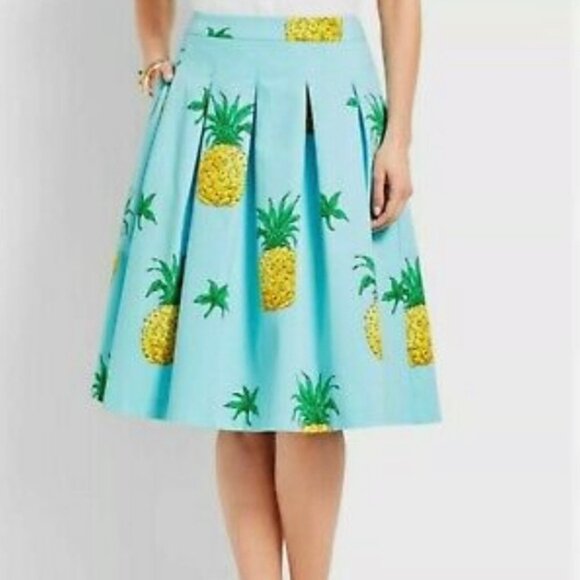 Talbots Pleated Blue Pineapple Print Skirt Size 6 - Picture 1 of 10